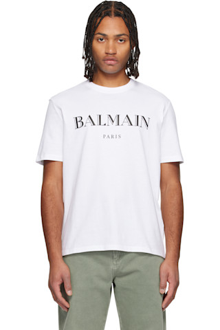 Balmain: ホワイト 'Balmain' プリントTシャツ | SSENSE 日本