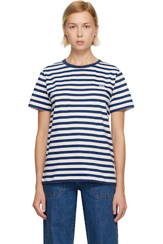 White & Navy Standard 'A.P.C. Brod e9' T-shirt