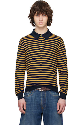 Junya Watanabe: ネイビー＆イエロー ウーステッド ウールジャージ