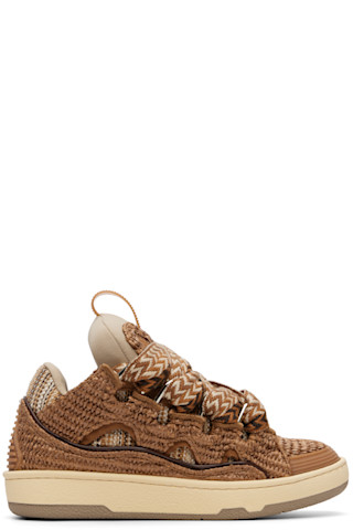 Lanvin: Brown Faux-Raffia Curb Sneakers | SSENSE