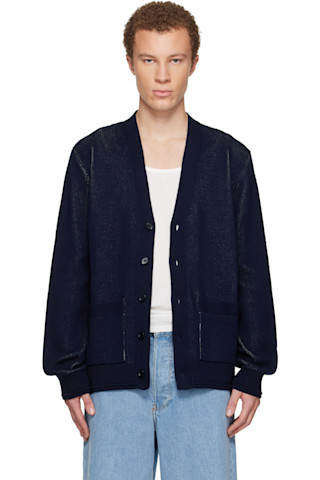 美品❗️GIVENCHY 21SS Refracted Logo Cardigan Givenchy: Navy V-Neck Cardigan | SSENSE