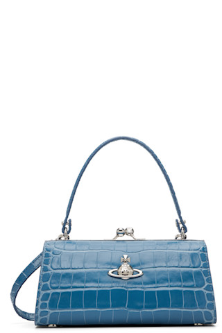 Vivienne Westwood: Blue Emboss Croc Leather Doll XL Frame Bag | SSENSE