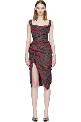 Black & Red Sleeveless Side Panther Midi Dress by Vivienne