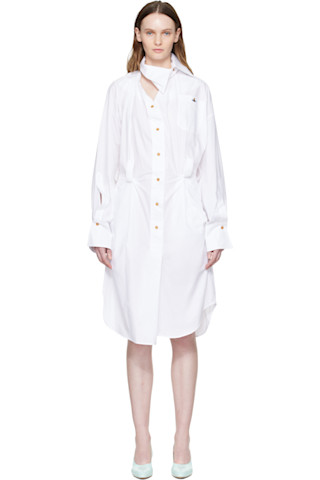 Vivienne Westwood Drunken シャツワンピース White Drunken Shirt Midi Dress by Vivienne Westwood on Sale