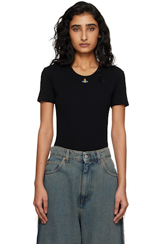 Vivienne Westwood: Black Cap Sleeve Bodysuit | SSENSE Vivienne Westwood: Black Cap Sleeve Bodysuit | SSENSE