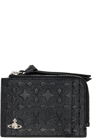 Vivienne Westwood: Black Embossed Zip Card Holder | SSENSE