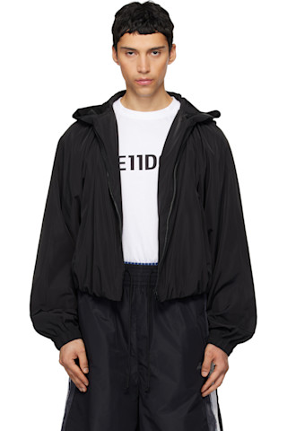 We11done: Black Gathered Neck Hoodie Jacket | SSENSE