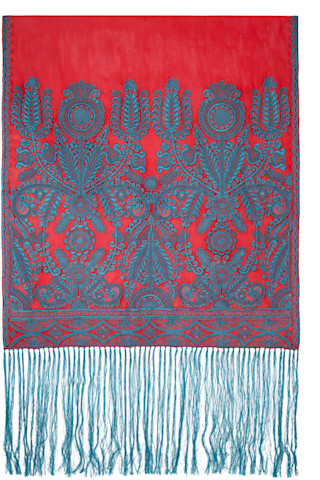 Red & Blue Embroidered Scarf by Dries Van Noten on Sale