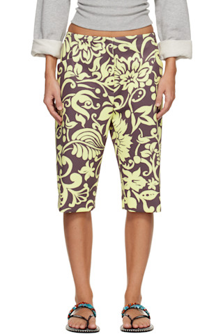 Dries Van Noten: ブラウン＆イエロー Patterned ショートパンツ