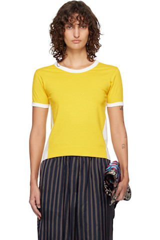 Dries Van Noten: Yellow & White Fitted Contrast T-shirt | SSENSE