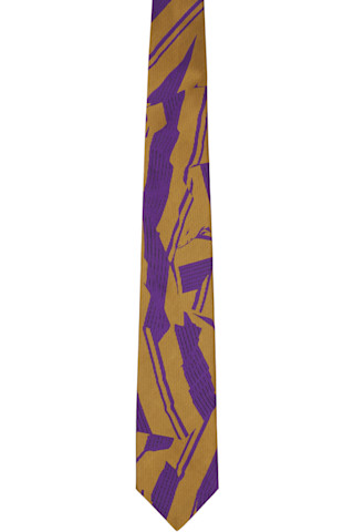 Dries Van Noten: パープル＆イエロー Printed シルク ネクタイ
