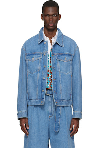 Dries Van Noten: ブルー フラップポケット デニムジャケット | SSENSE Dries Van Noten: ブルー フラップポケット デニムジャケット | SSENSE