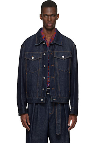 Dries Van Noten: Navy Flap Pocket Denim Jacket | SSENSE