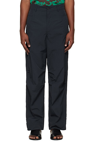 Dries Van Noten: Navy Taffeta Trousers | SSENSE