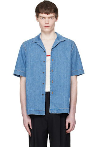 Dries Van Noten: ブルー 半袖 デニムシャツ | SSENSE 日本