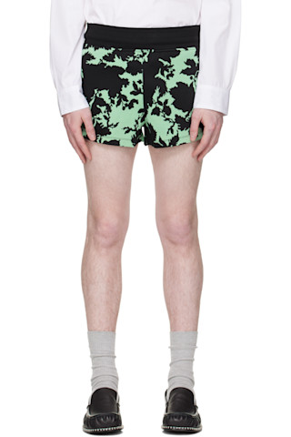 Dries Van Noten: Green & Black Ribbed Jacquard Shorts | SSENSE