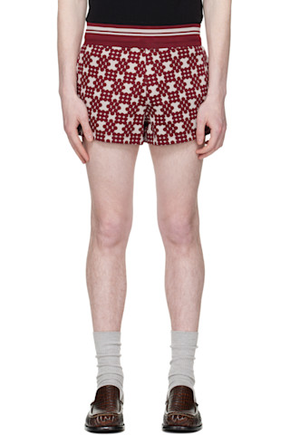Dries Van Noten: Burgundy Ribbed Jacquard Shorts | SSENSE
