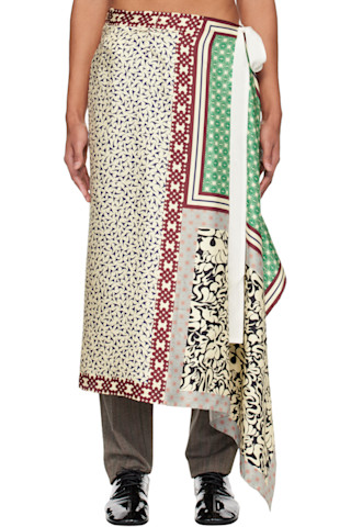 DRIES VAN NOTENスカート Dries Van Noten: オフホワイト＆グリーン Long Wrap Scarf スカート