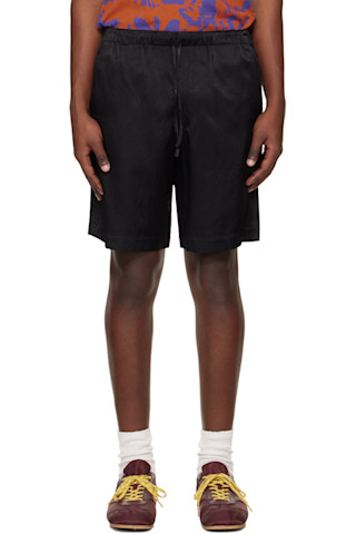 Dries Van Noten: ブラック ビスコース コットン ショートパンツ
