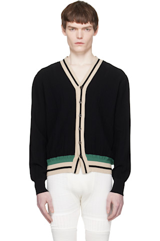 Dries Van Noten: Black Block Stripe Cardigan | SSENSE UK