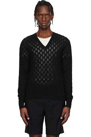 Black Open-Knit Sweater by Dries Van Noten on Sale
