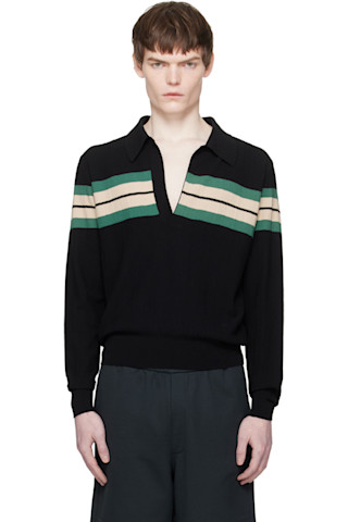 Dries Van Noten: ブラック Block Stripe ニットポロシャツ | SSENSE 日本