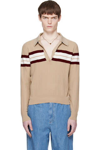 Dries Van Noten: Beige Block Stripe Polo | SSENSE UK