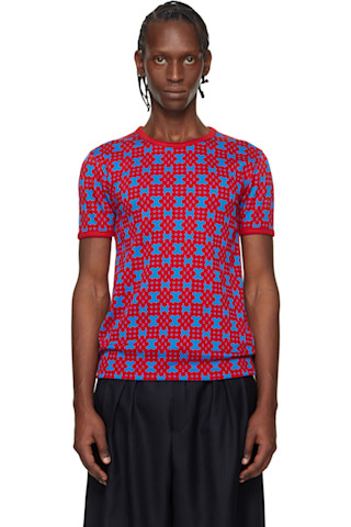Dries Van Noten: レッド＆ブルー ジャカード トップス | SSENSE 日本