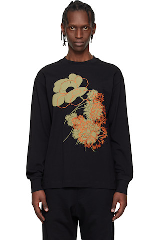 Dries Van Noten フローラル プリント タイ ウエスト Dries Van Noten: ブラック フローラル Tシャツ | SSENSE 日本