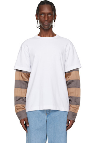 Dries Van Noten: White Contrast Sleeves T-shirt | SSENSE