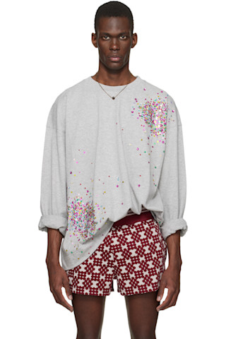 Dries Van Noten: Gray Embellished Long Sleeve T-shirt | SSENSE