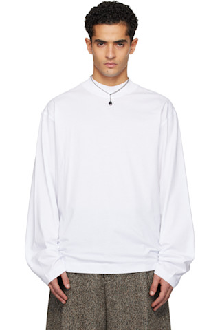 DRIES VAN NOTEN 刺繍入り長袖Tシャツ S Dries Van Noten: ホワイト 長袖Tシャツ | SSENSE 日本