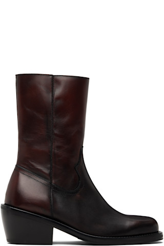 Dries Van Noten: Brown High Leather Boots | SSENSE