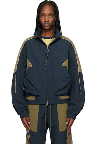 LIBERTY BELL ナイロン アウター イエロー/ネイビー Navy & Khaki Color Block Nylon Track Jacket by Andersson Bell on Sale