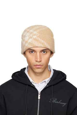 Burberry: ベージュ チェック モヘア ウールブレンド ビーニー
