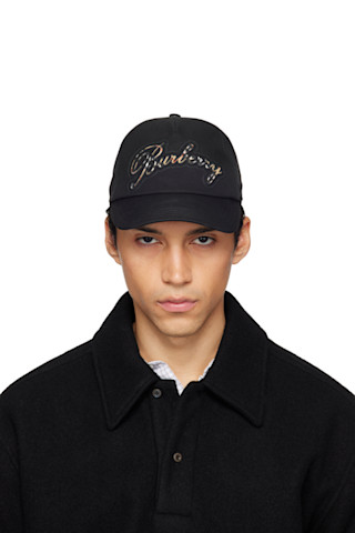 Burberry: ブラック Check Cursive Logo Gabardine ベースボール