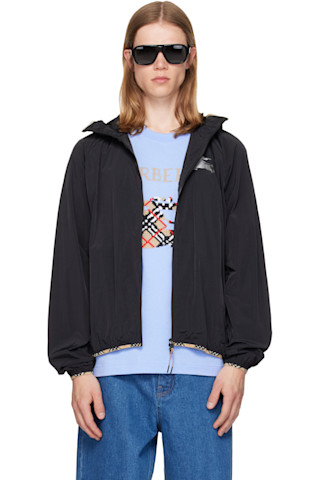 Black Nylon Hooded Jacket by Burberry on Sale