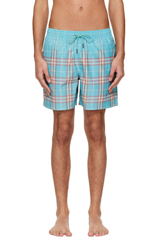 Burberry: ブルー グラデーション チェック スイムショーツ | SSENSE 日本