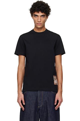 Burberry: ブラック チェックラベル コットン Tシャツ | SSENSE 日本