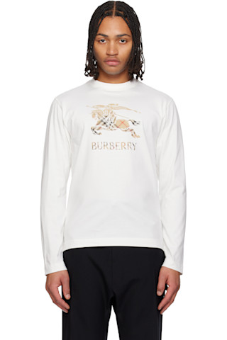 Burberry: ホワイト EKD 長袖Tシャツ | SSENSE 日本