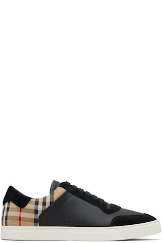 Black Suede & Check Sneakers by Burberry on Sale