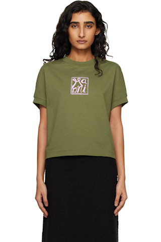 Green Marni Logo Flame Print Jersey T-shirt by Marni on Sale