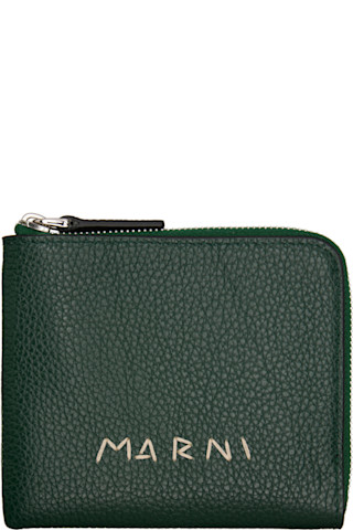 Marni: Green 'Marni Mending' Embroidery Zip-Around Wallet | SSENSE