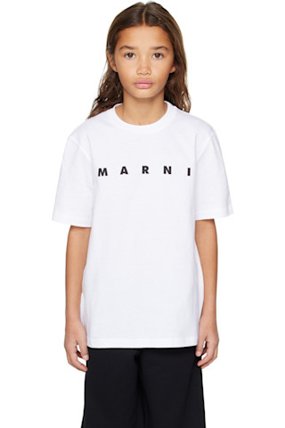 Marniのキッズ｜ホワイト コットン ロゴ Tシャツがセール中