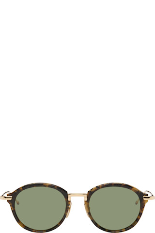 Thom Browne: Brown & Gold Acetate & Titanium Round Sunglasses