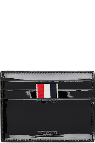 Thom Browne: Black Patent 4-Bar Note Compartment Card Holder | SSENSE