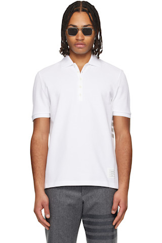 Thom Browne: ホワイト 4-Bar クラシック ピケ ポロシャツ | SSENSE 日本