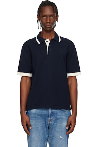 Maison Kitsuné: ネイビー コットンニット コンフォート ポロシャツ