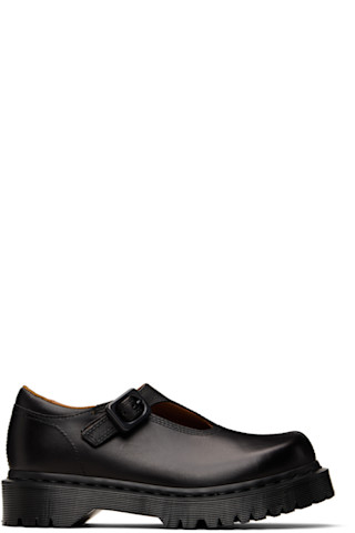 Black Rejena Mary Jane Old Harness Leather Loafers by Dr. Martens