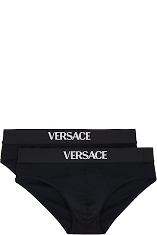 Two-Pack Black Cotton-Jersey Briefs by Versace on Sale